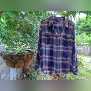 Kut from the Kloth Plaid Button Down Shirt - Blue and Red